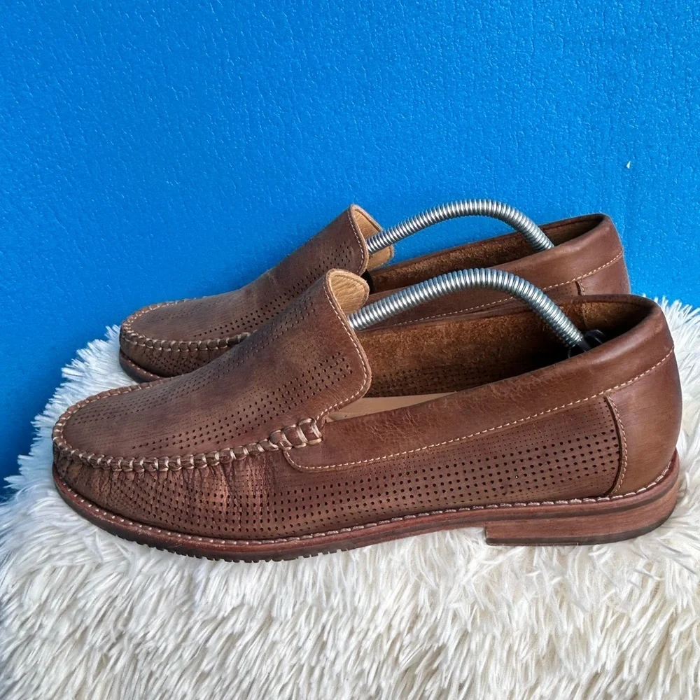 Tommy Bahama Felton nubuck perforated leather slip-on shoes in a brown
